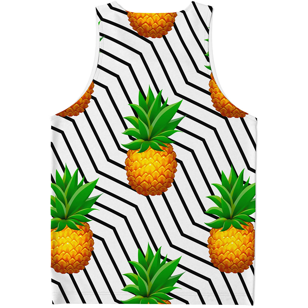 Black Geometric Pineapple Pattern Print Men's Tank Top