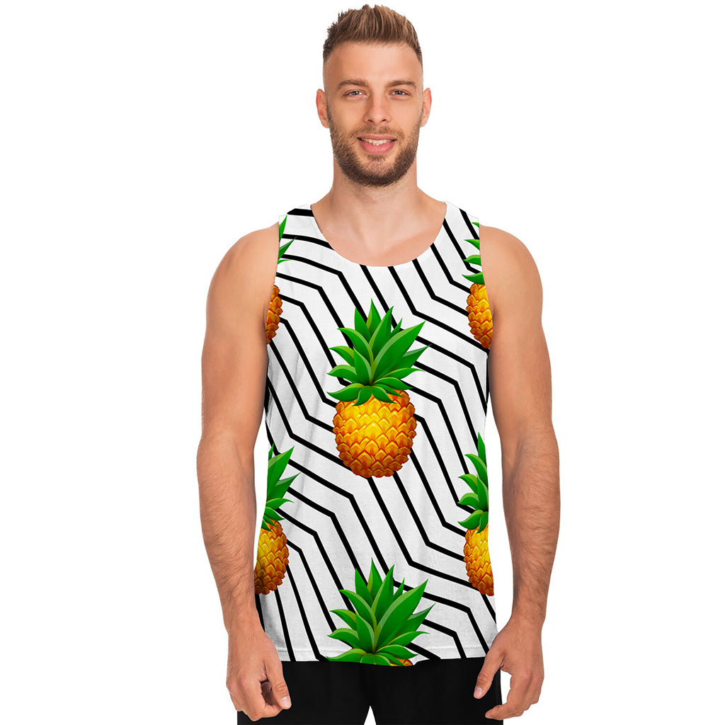 Black Geometric Pineapple Pattern Print Men's Tank Top