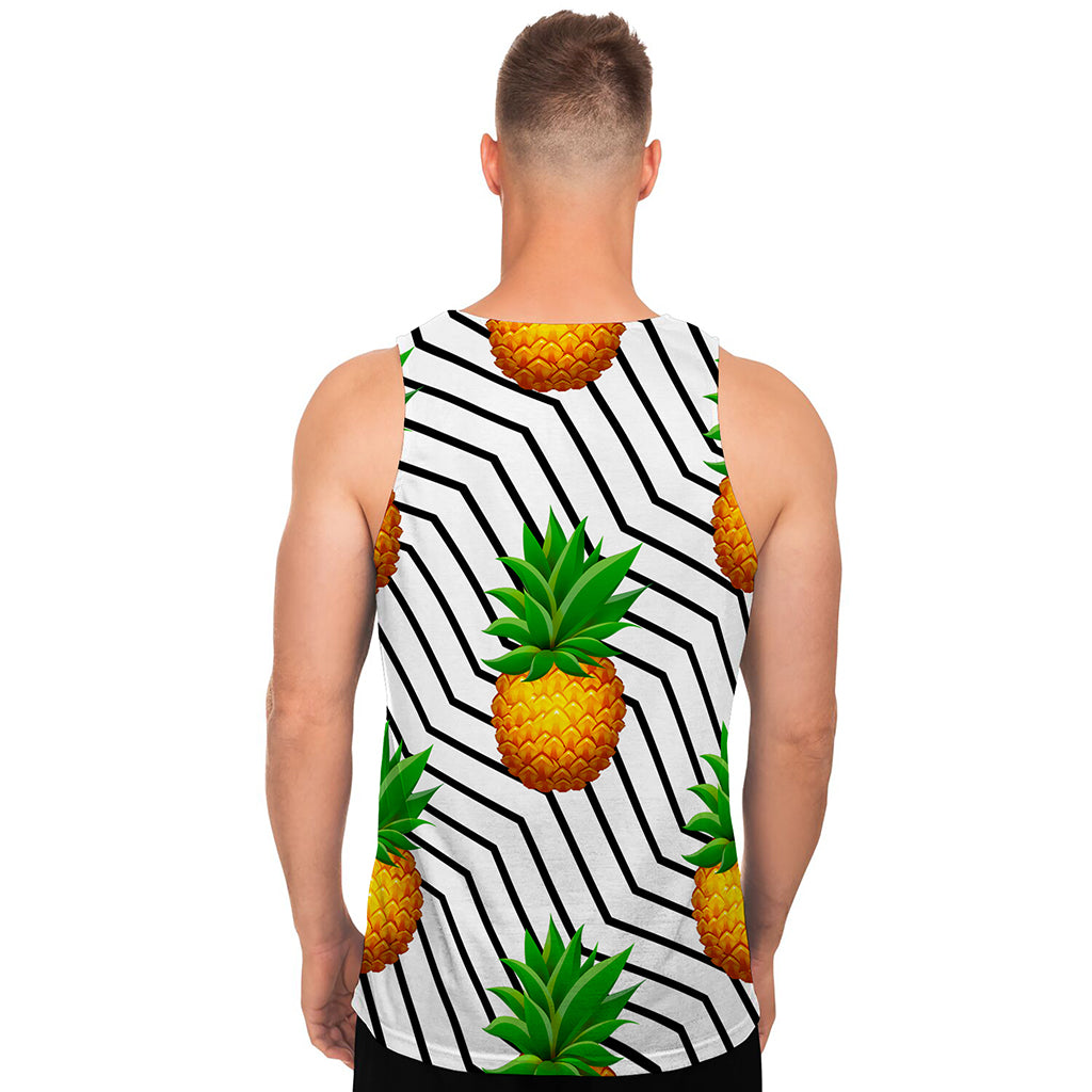 Black Geometric Pineapple Pattern Print Men's Tank Top