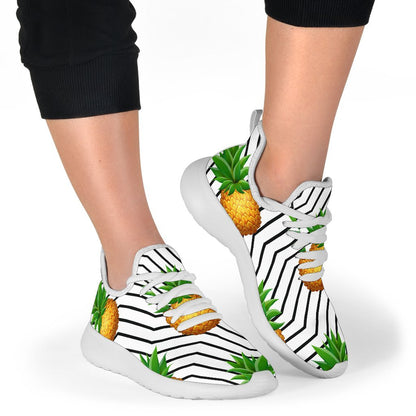 Black Geometric Pineapple Pattern Print Mesh Knit Shoes GearFrost