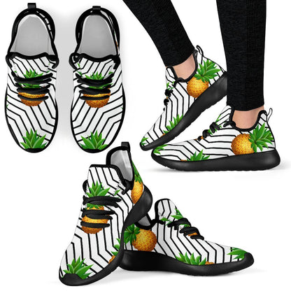 Black Geometric Pineapple Pattern Print Mesh Knit Shoes GearFrost