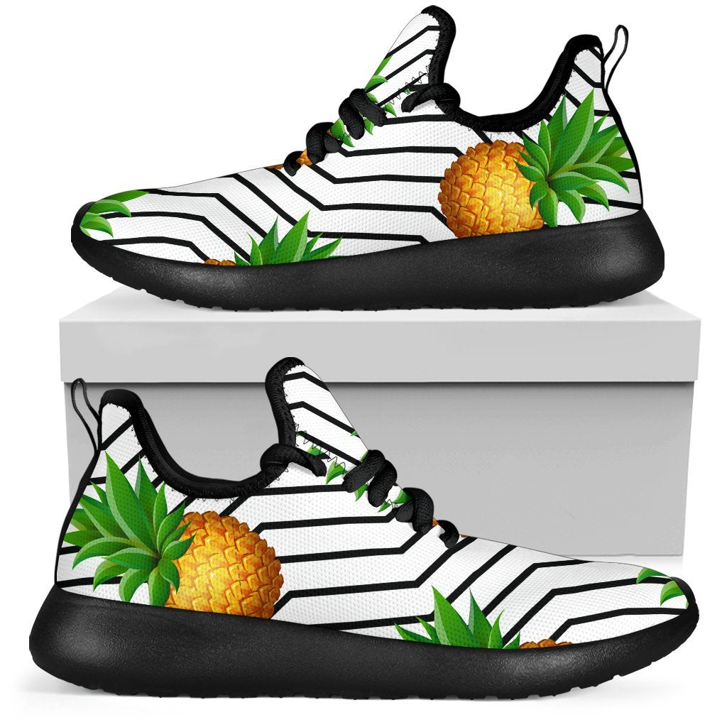 Black Geometric Pineapple Pattern Print Mesh Knit Shoes GearFrost