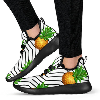 Black Geometric Pineapple Pattern Print Mesh Knit Shoes GearFrost