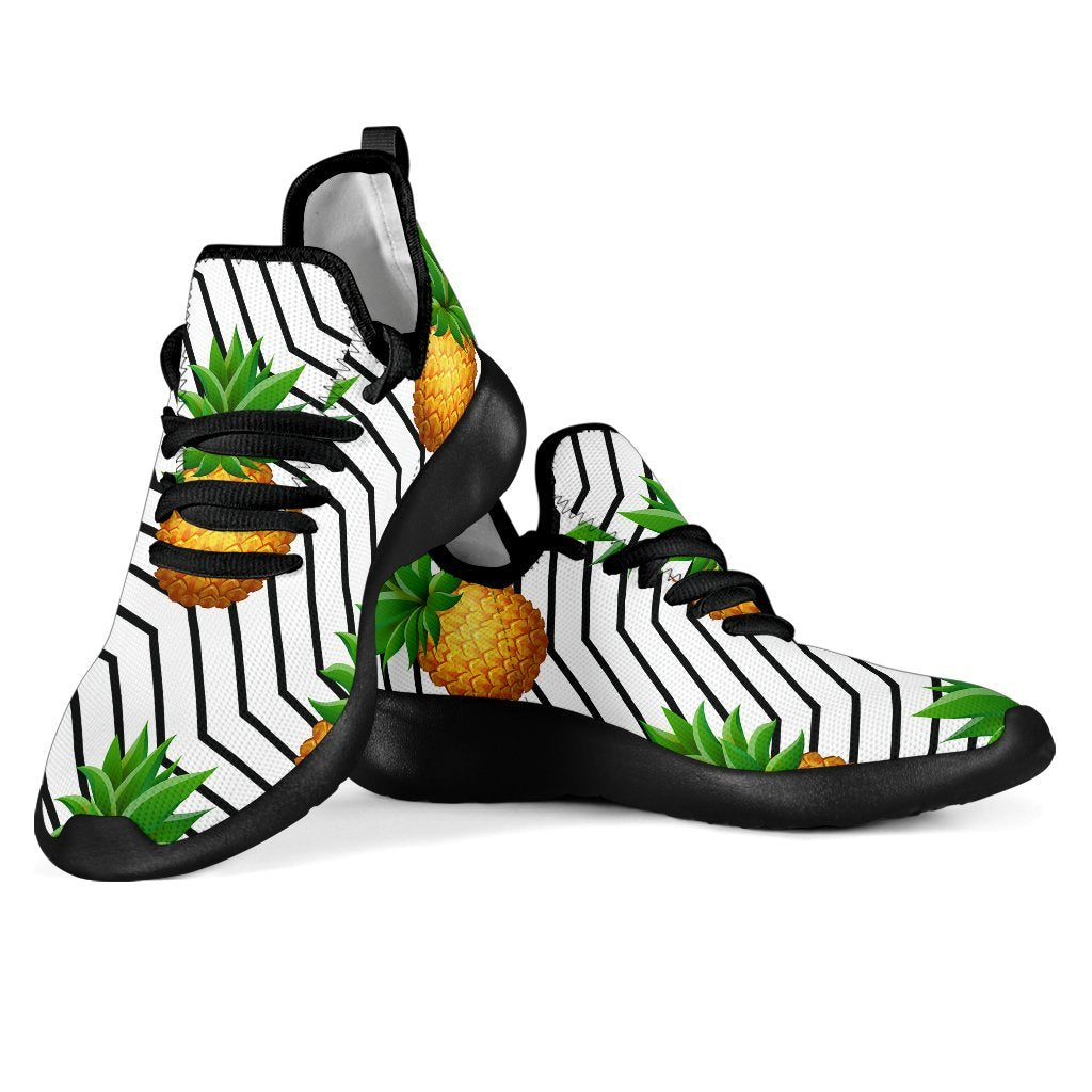 Black Geometric Pineapple Pattern Print Mesh Knit Shoes GearFrost
