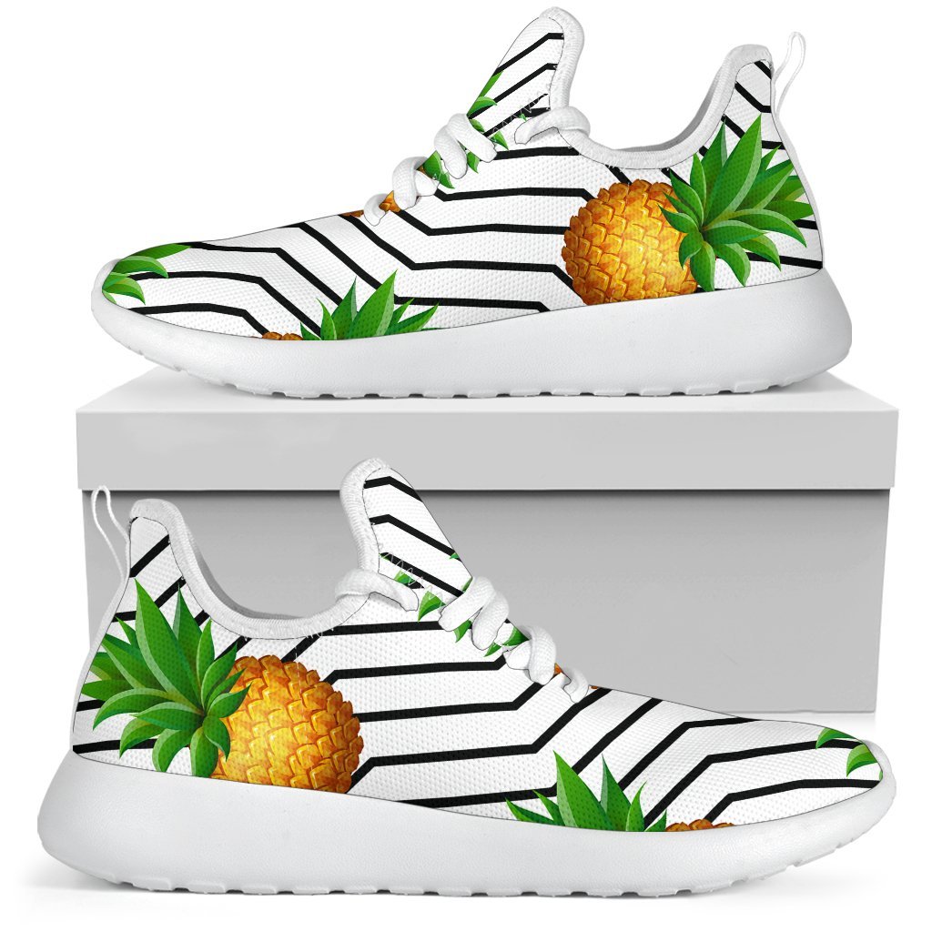 Black Geometric Pineapple Pattern Print Mesh Knit Shoes GearFrost