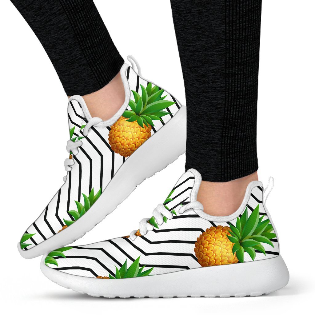 Black Geometric Pineapple Pattern Print Mesh Knit Shoes GearFrost