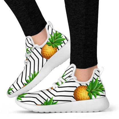 Black Geometric Pineapple Pattern Print Mesh Knit Shoes GearFrost