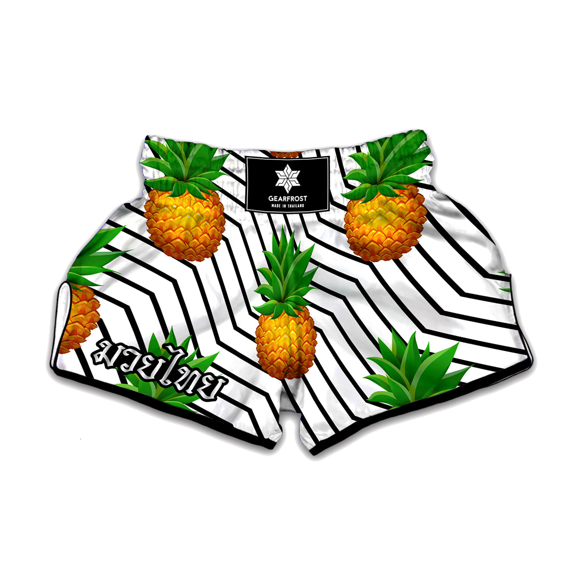 Black Geometric Pineapple Pattern Print Muay Thai Boxing Shorts