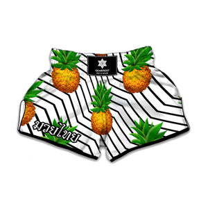 Black Geometric Pineapple Pattern Print Muay Thai Boxing Shorts