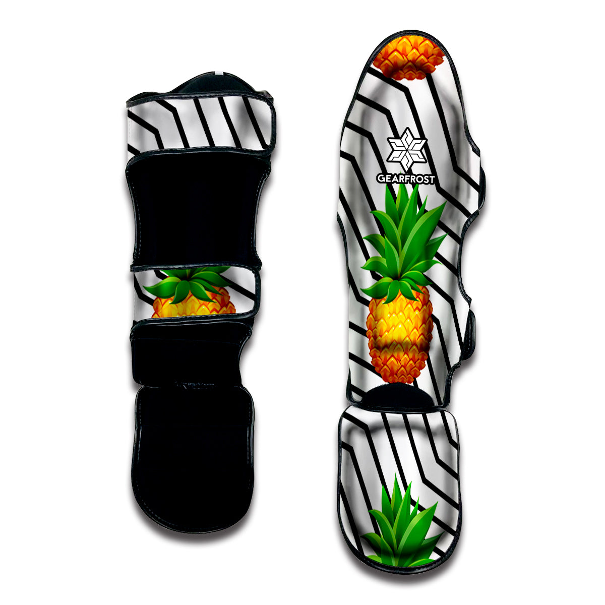 Black Geometric Pineapple Pattern Print Muay Thai Shin Guard