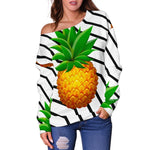 Black Geometric Pineapple Pattern Print Off Shoulder Sweatshirt GearFrost