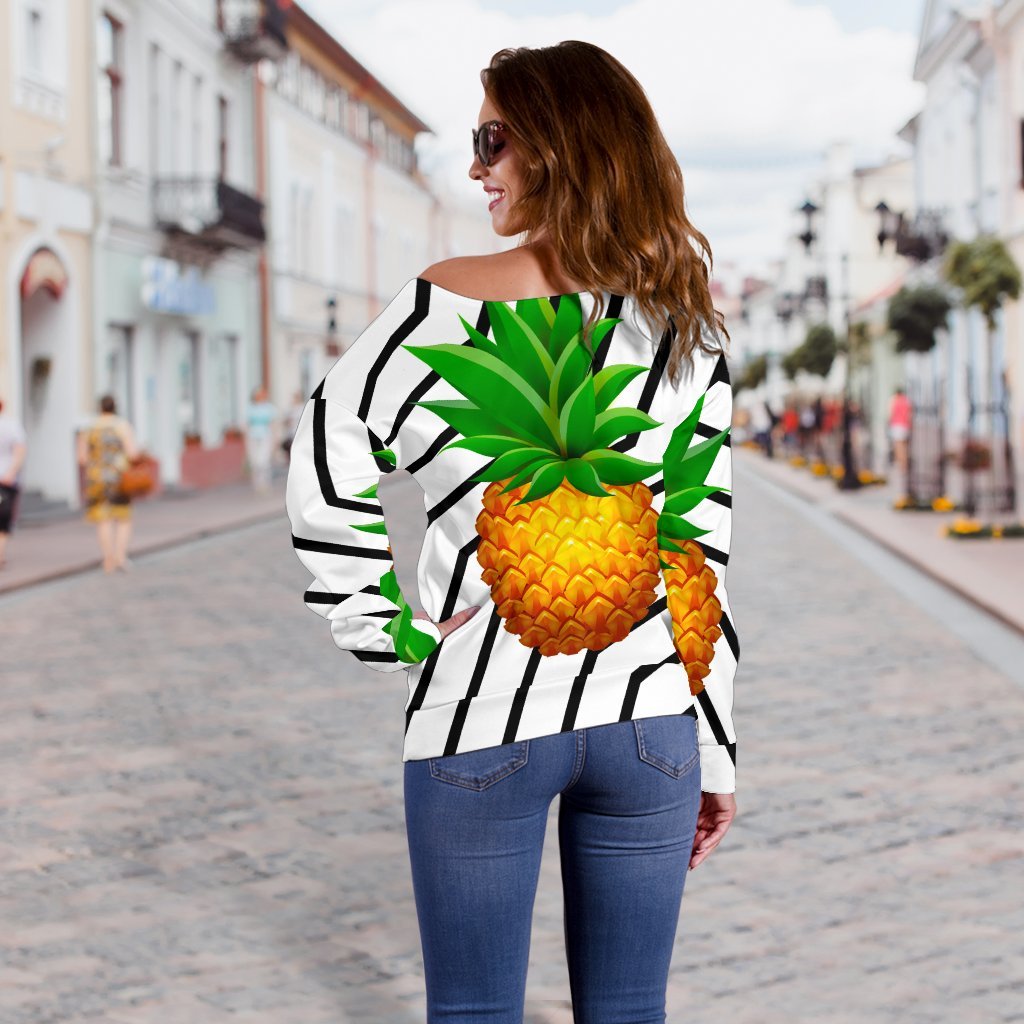 Black Geometric Pineapple Pattern Print Off Shoulder Sweatshirt GearFrost