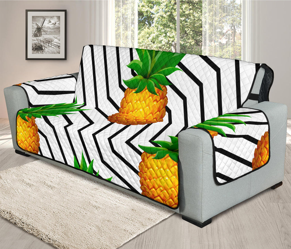 Black Geometric Pineapple Pattern Print Oversized Sofa Protector