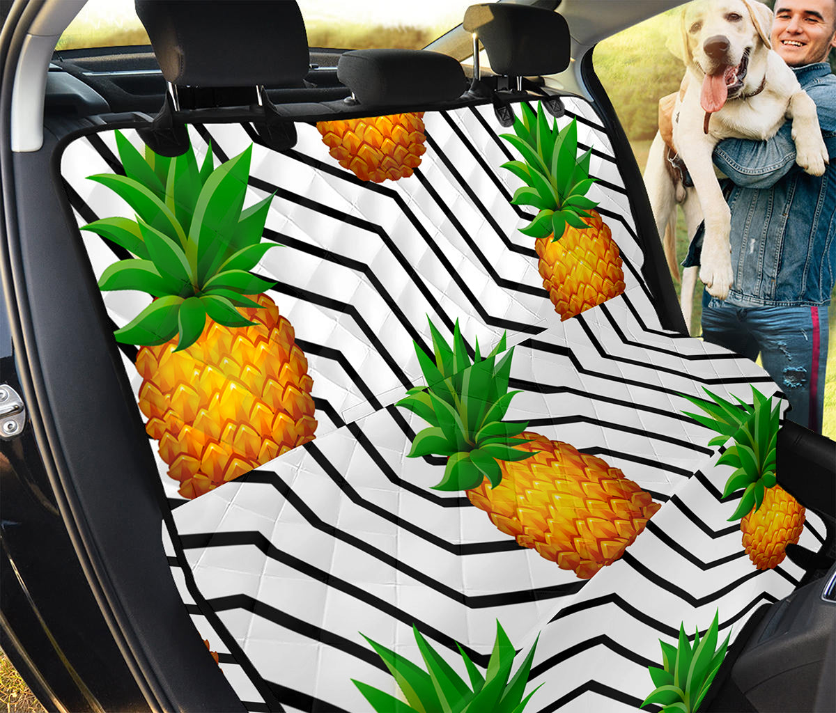 Black Geometric Pineapple Pattern Print Pet Car Back Seat Cover