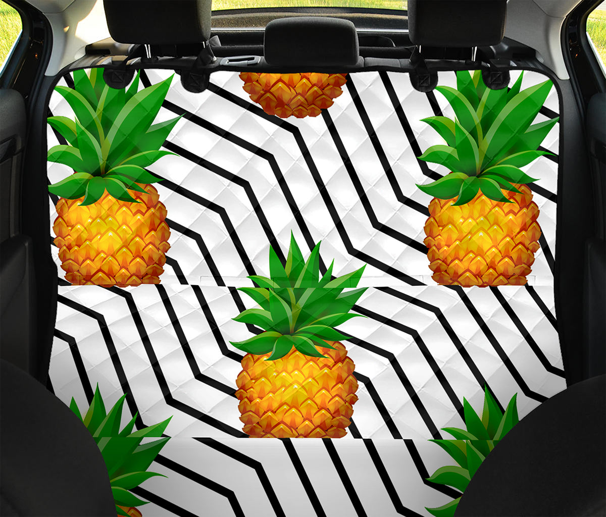 Black Geometric Pineapple Pattern Print Pet Car Back Seat Cover