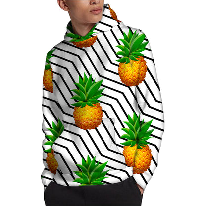 Black Geometric Pineapple Pattern Print Pullover Hoodie