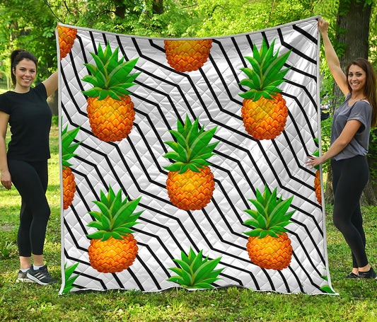 Black Geometric Pineapple Pattern Print Quilt