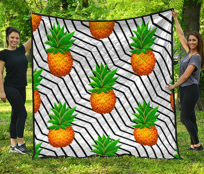 Black Geometric Pineapple Pattern Print Quilt
