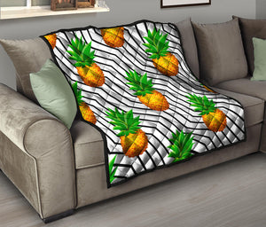Black Geometric Pineapple Pattern Print Quilt