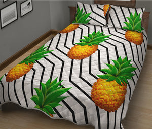 Black Geometric Pineapple Pattern Print Quilt Bed Set