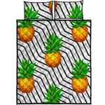 Black Geometric Pineapple Pattern Print Quilt Bed Set