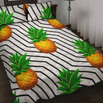 Black Geometric Pineapple Pattern Print Quilt Bed Set