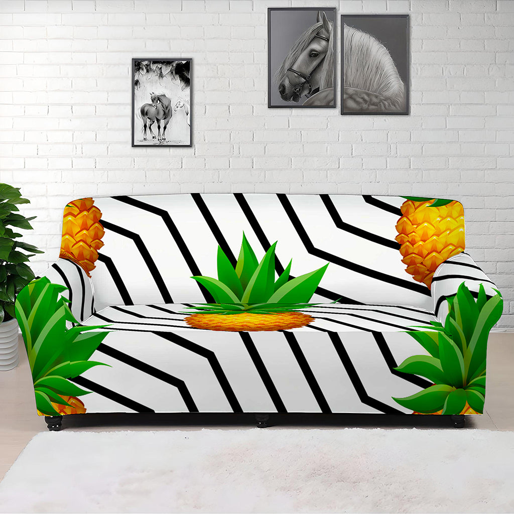 Black Geometric Pineapple Pattern Print Sofa Cover