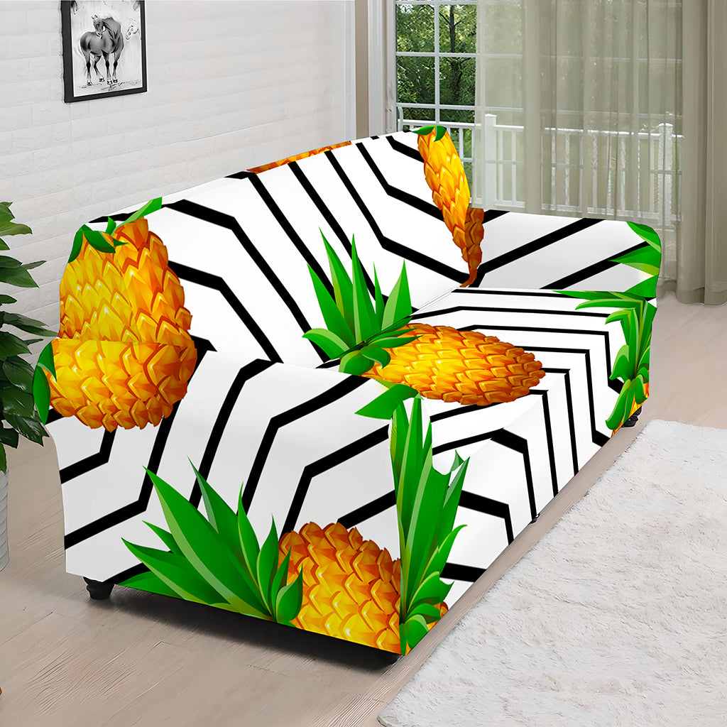 Black Geometric Pineapple Pattern Print Sofa Cover