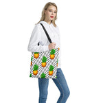 Black Geometric Pineapple Pattern Print Tote Bag