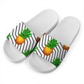 Black Geometric Pineapple Pattern Print White Slide Sandals