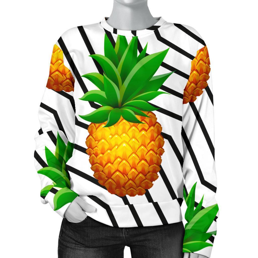 Black Geometric Pineapple Pattern Print Women's Crewneck Sweatshirt GearFrost
