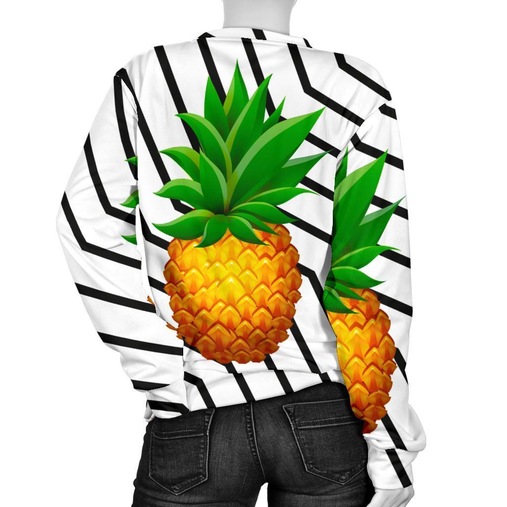 Black Geometric Pineapple Pattern Print Women's Crewneck Sweatshirt GearFrost