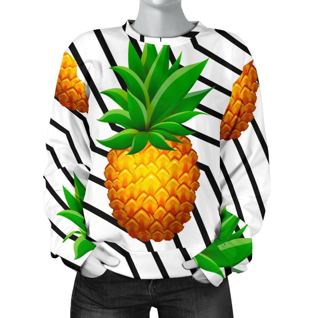 Black Geometric Pineapple Pattern Print Women's Crewneck Sweatshirt GearFrost