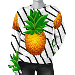 Black Geometric Pineapple Pattern Print Women's Crewneck Sweatshirt GearFrost