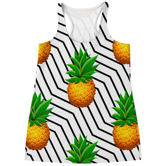Black Geometric Pineapple Pattern Print Women's Racerback Tank Top