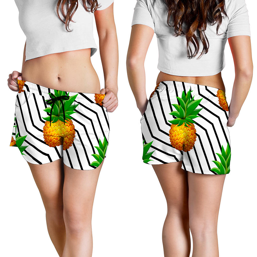 Black Geometric Pineapple Pattern Print Women's Shorts