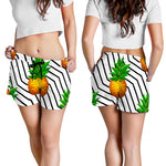 Black Geometric Pineapple Pattern Print Women's Shorts