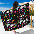 Black Girly Unicorn Pattern Print Beach Sarong Wrap