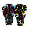 Black Girly Unicorn Pattern Print Boxing Gloves