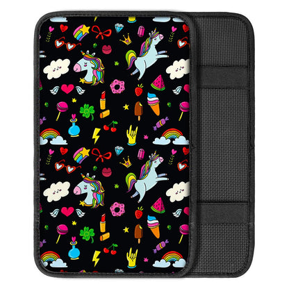 Black Girly Unicorn Pattern Print Car Center Console Cover