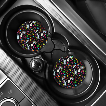 Black Girly Unicorn Pattern Print Car Coasters