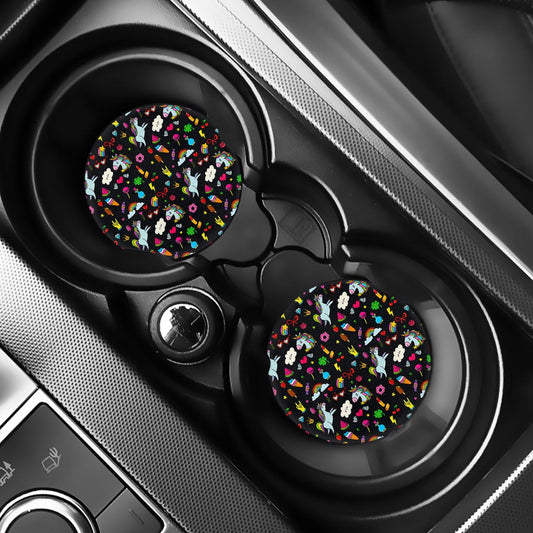 Black Girly Unicorn Pattern Print Car Coasters