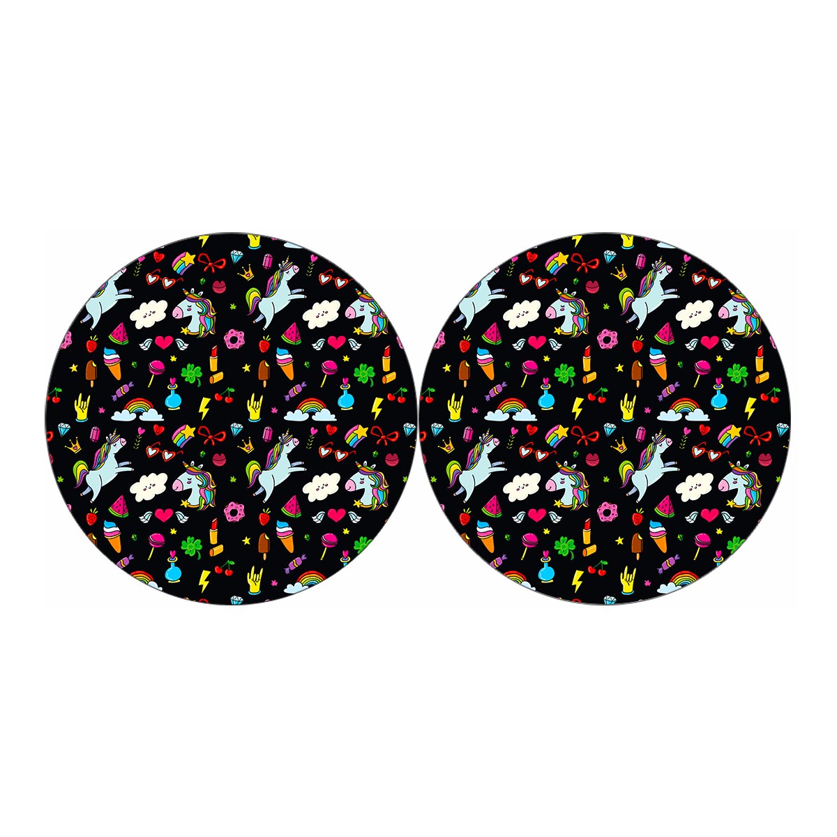 Black Girly Unicorn Pattern Print Car Coasters