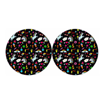 Black Girly Unicorn Pattern Print Car Coasters