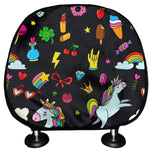 Black Girly Unicorn Pattern Print Car Headrest Covers