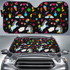 Black Girly Unicorn Pattern Print Car Sun Shade GearFrost