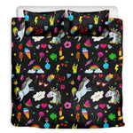 Black Girly Unicorn Pattern Print Duvet Cover Bedding Set