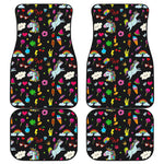 Black Girly Unicorn Pattern Print Front and Back Car Floor Mats