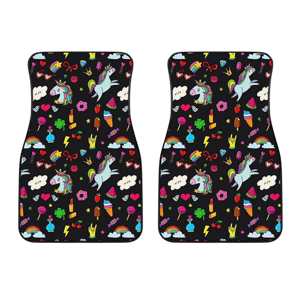 Black Girly Unicorn Pattern Print Front Car Floor Mats