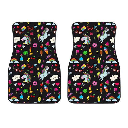 Black Girly Unicorn Pattern Print Front Car Floor Mats